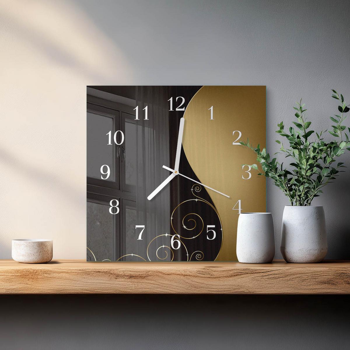 WANDUHR aus Glas 30x30 cm - Abstrakte Kunst - Braun, Glas (30/30/0.4cm) - TULUP