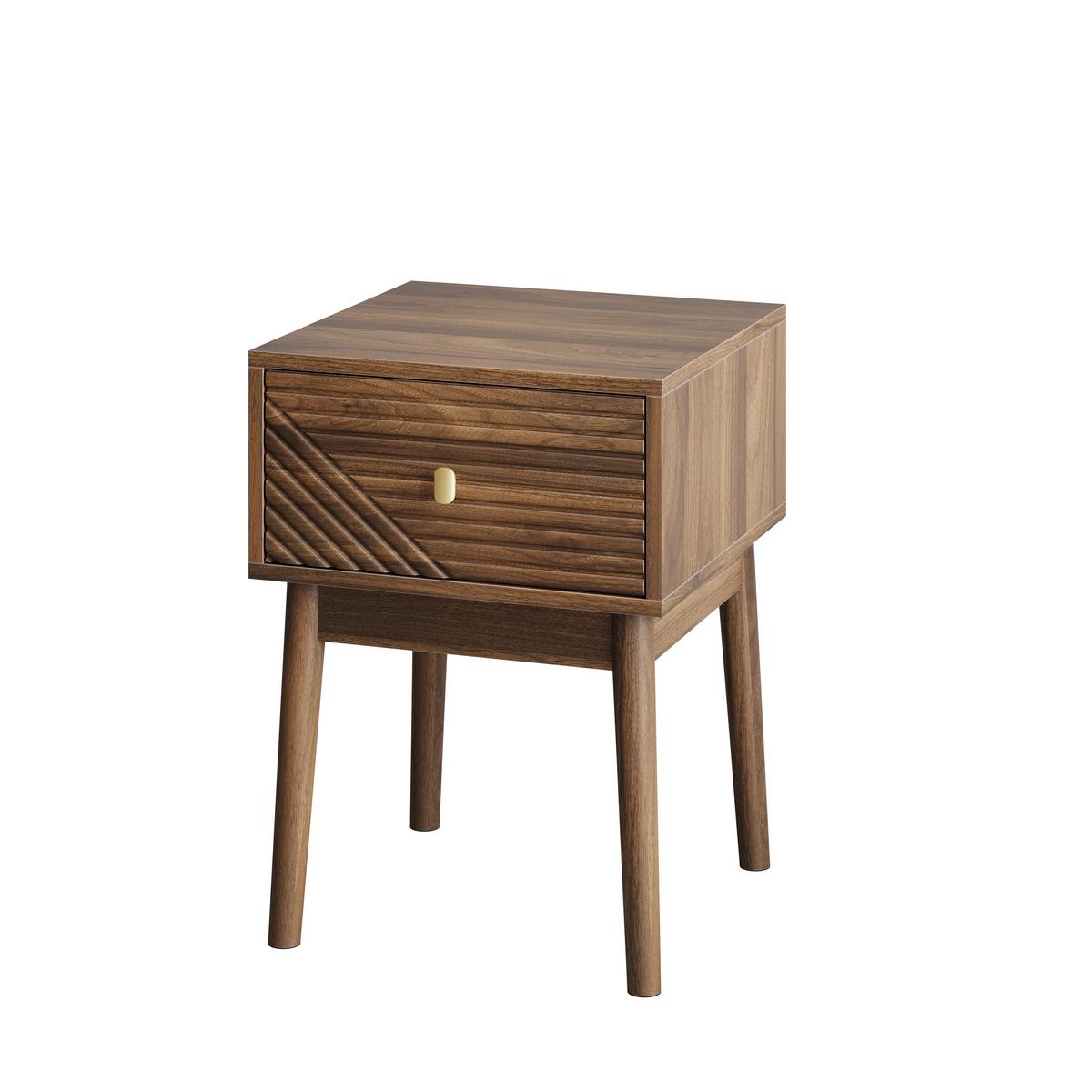 NACHTTISCH Set 2er Walnuss 40 cm – Mid Century Nachtkonsole mit Rillenfront & Goldgriff - Walnussfarben, Holzwerkstoff (40/55/40cm) - Urban Meuble