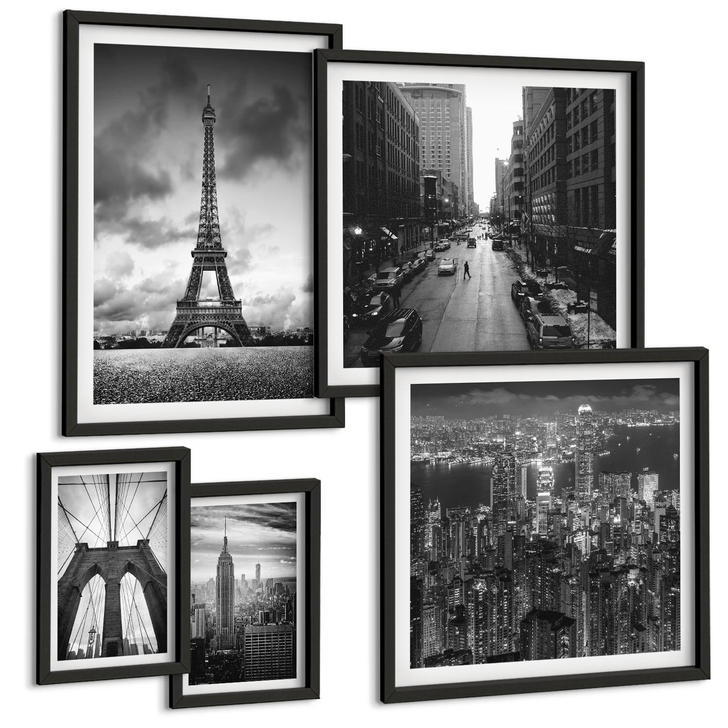 BILDER SET 5er Set - 50x50 cm & 20x30 cm & 40x60 cm Schwarzer Rahmen - Sommerstrände, Meereslandschaft - Schwarz, Kunststoff (40/60cm) - TULUP
