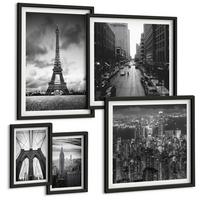 BILDER SET 5er Set - 50x50 cm & 20x30 cm & 40x60 cm Schwarzer Rahmen - Sommerstrände, Meereslandschaft - Schwarz, Kunststoff (40/60cm) - TULUP