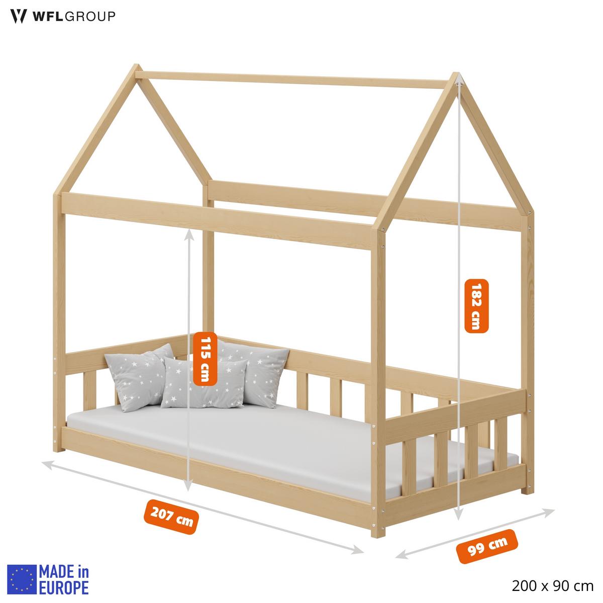 HAUSBETT Domi aus Holz, Weiß 90x200 cm - Weiß, Holz (200/90cm) - WFL GROUP
