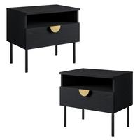NACHTTISCH Brunelli 2S Schwarz 50/45,5/43,5 cm – 2er Set - Schwarz, Holzwerkstoff/Metall (50/45.5/43.5cm) - AX Living