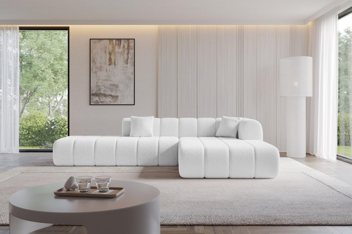 ECKSOFA Ottomane Rechts BILA-L 289x176x71 Weiß Bouclé - Schwarz/Weiß, Holzwerkstoff/Kunststoff (289/176cm) - ALTDECOR