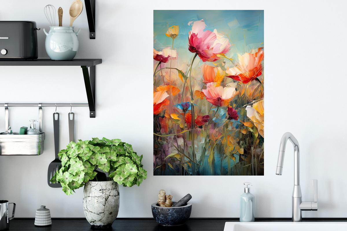 WANDTATTOO Blumen - Aquarell - Kunst - Botanisch - Natur Wandbild 40x60 cm - Orange, Kunststoff (40/60/0.1cm) - MuchoWow