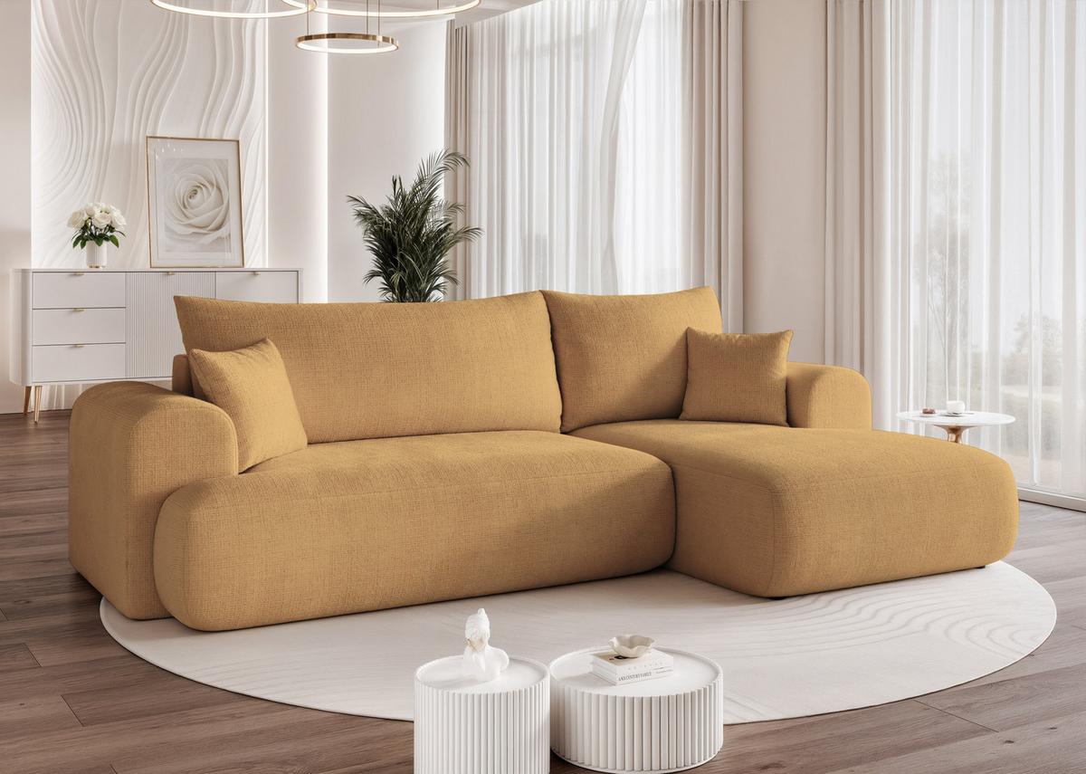 ECKSOFA BLOOM Rechts mit Schlaffunktion und Bettkasten Gelb - Gelb, Kunststoff/Textil (263/150cm) - Idohome
