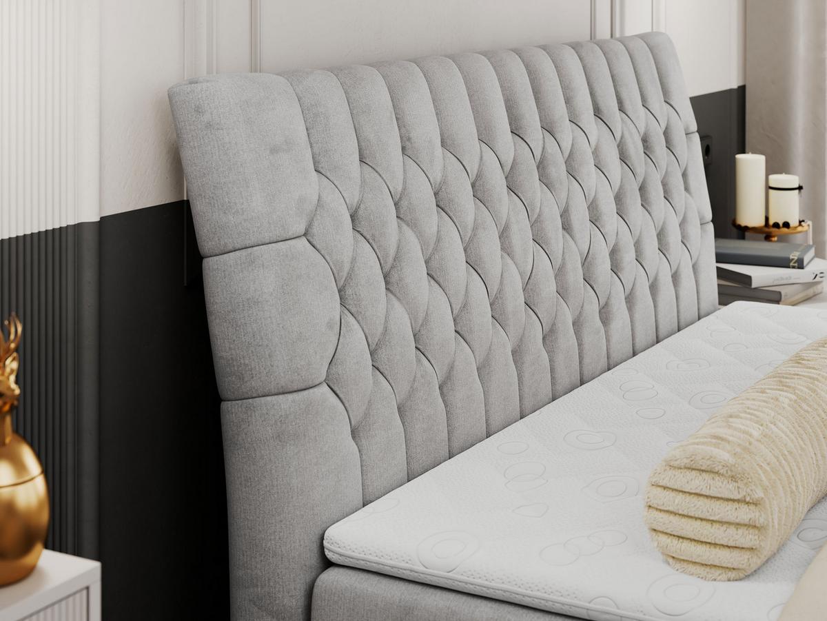 BOXBETT MILEN 160/200 Hellgrau Velvet - H3 - Hellgrau, Holz/Textil (160/200cm) - MKS