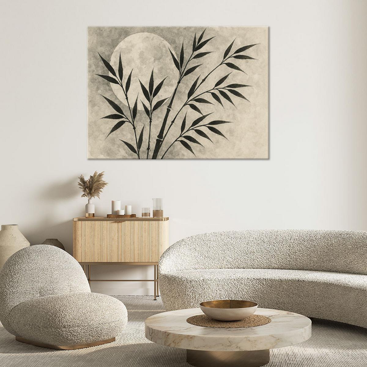 LEINWANDBILD Bambus Minimalismus Monochromatisch Mond 120x80cm - Grau, Textil (120/80cm) - Feeby