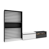 WOHNWAND Wohnzimmer, weiß und schwarz, Elektrokamin,, 310/35/186cm - Schwarz/Weiß, Holzwerkstoff (310/186/35cm) - Skraut Home