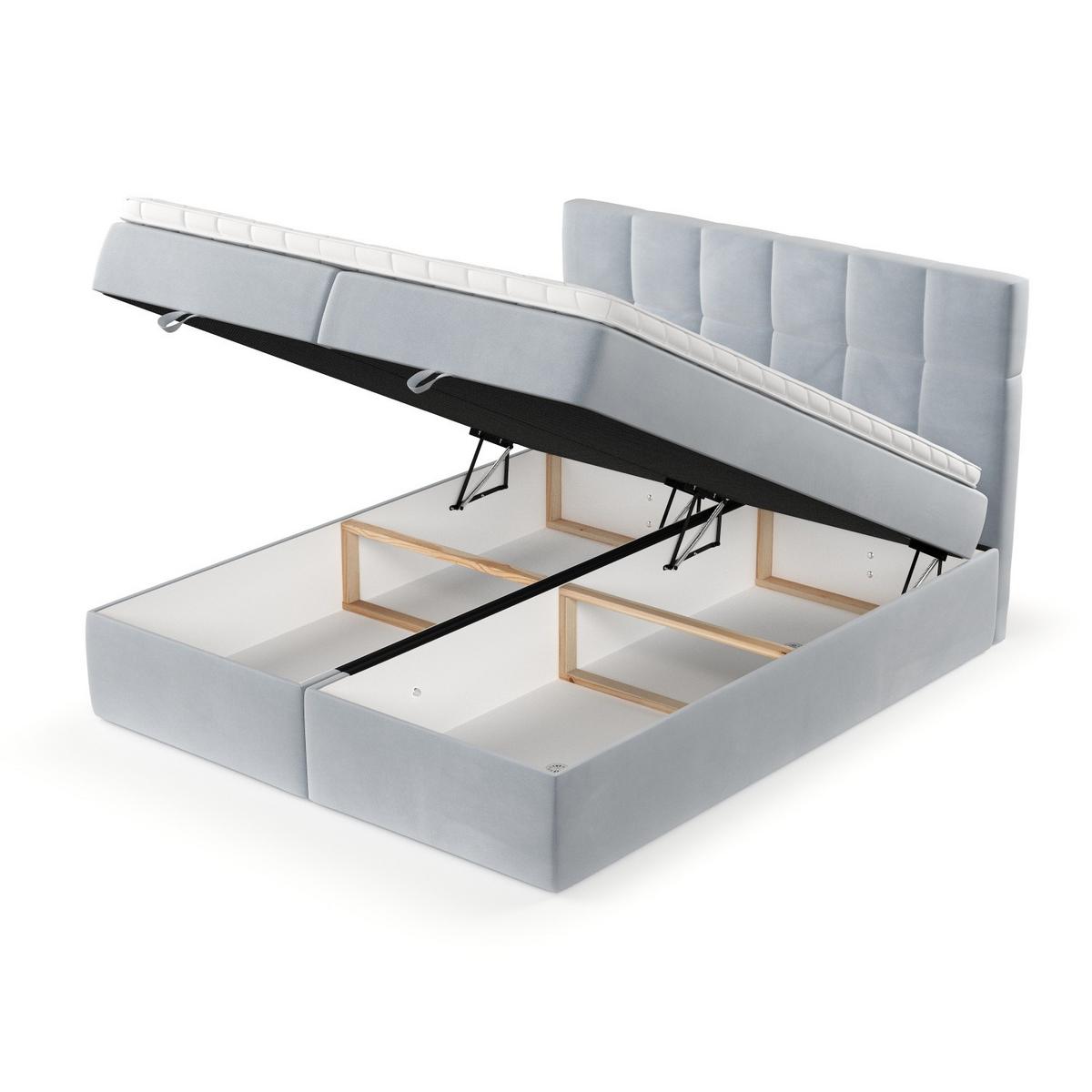 BOXBETT Savio 200/200 cm Hellgrau im Paros Stoff - Hellgrau/Schwarz, Holz/Holzwerkstoff (200/200cm) - AltaBeds