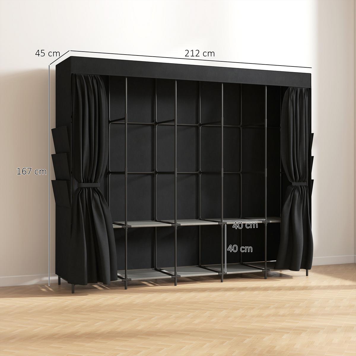 STOFFSCHRANK Stahl Vliesstoff Schwarz - Schwarz, Textil/Metall (45/167/212cm) - HOMCOM
