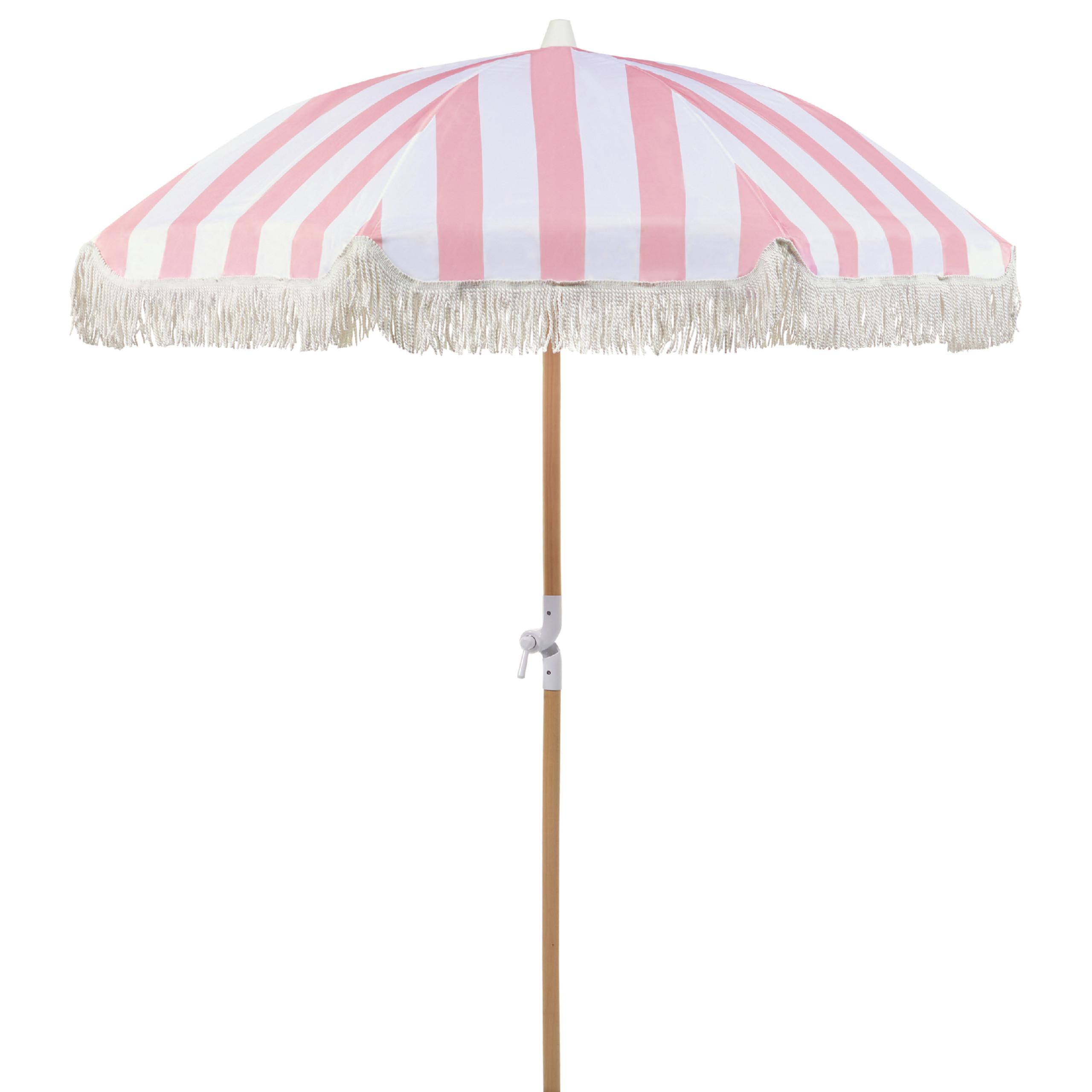 SONNENSCHIRM rosa/weiß mit Volant 150 cm Mondello - Hellbraun/Pink, Textil (150/150cm) - Beliani