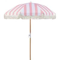 SONNENSCHIRM rosa/weiß mit Volant 150 cm Mondello - Hellbraun/Pink, Textil (150/150cm) - Beliani