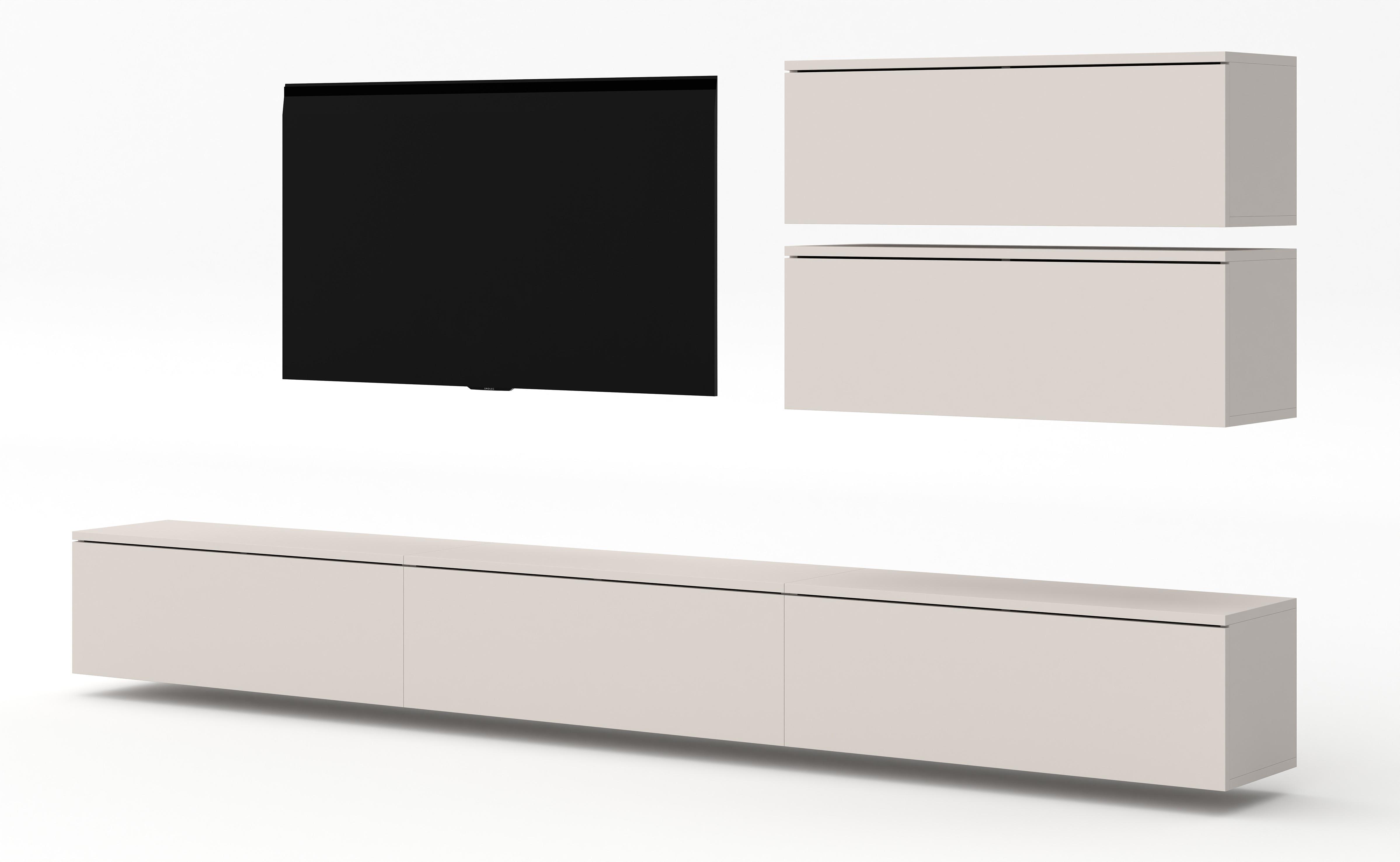 WOHNWAND Loriano V Beige, Kaschmir 300/102/32 cm Anbauwand - Beige, Holzwerkstoff/Kunststoff (300/102/32cm) - AX Living