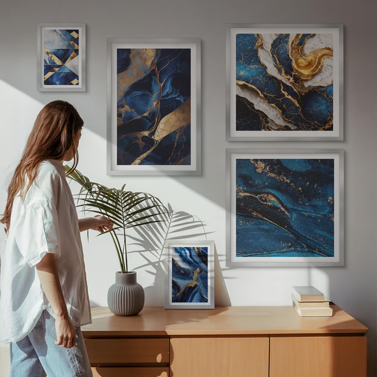 BILDER SET 5er Set - 50x50 cm & 20x30 cm & 40x60 cm Silberner Rahmen - Abstrakte, elegante Muster - Silberfarben, Kunststoff (40/60cm) - TULUP