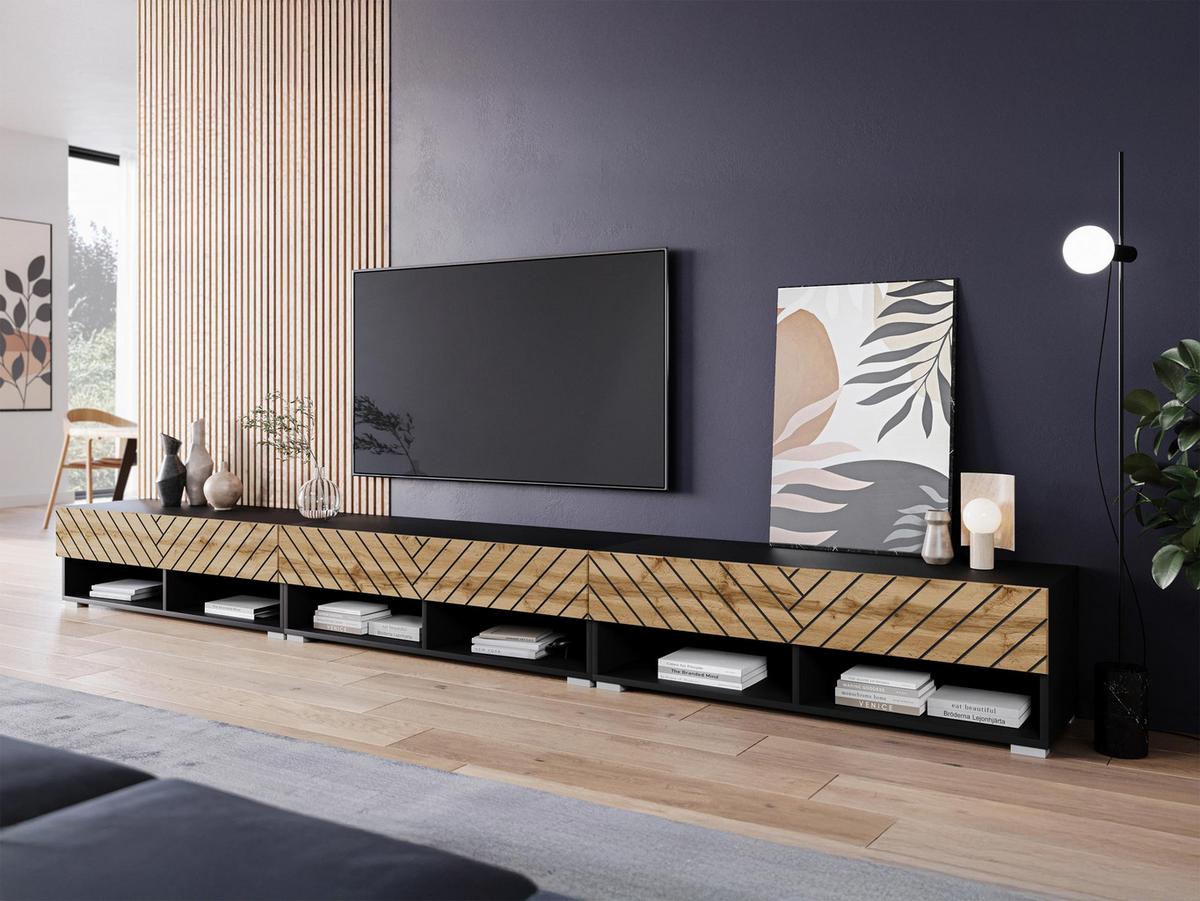 TV-LOWBOARD A300 MDF mit LED Beleuchtung - Eiche Wotan/Graphitfarben, Holzwerkstoff/Kunststoff (300/30/33cm) - MIRJAN24