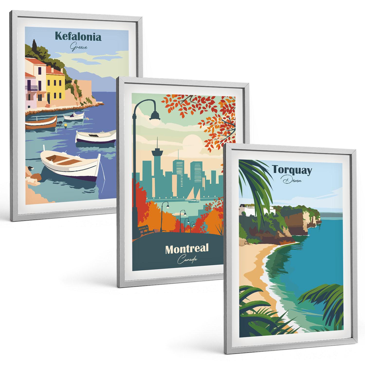 BILDER SET 3er Set - 40x60 cm Silberner Rahmen - Stadtansichten aus Griechenland, Kanada und Australien - Silberfarben, Kunststoff (40/60cm) - TULUP