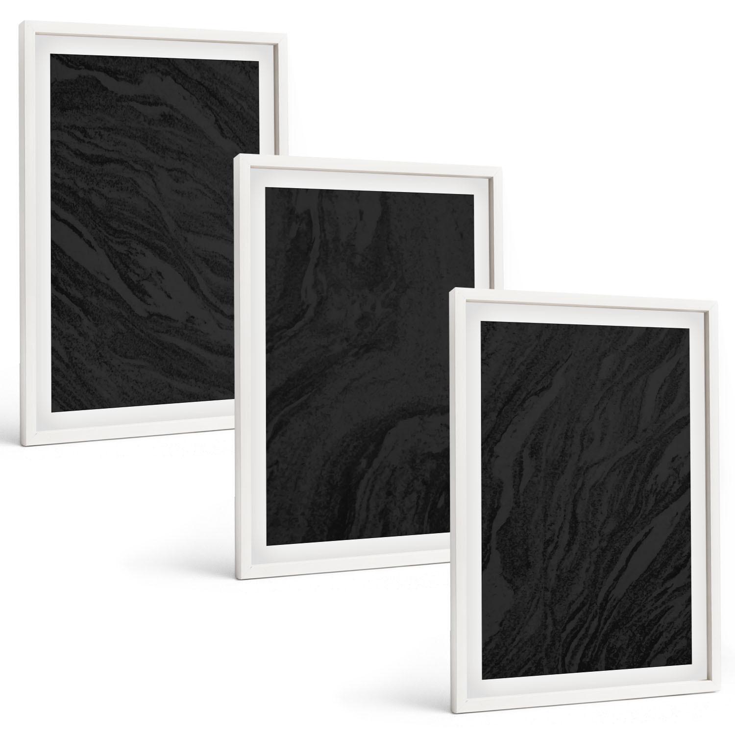 BILDER SET 3er Set - 40x60 cm Weißer Rahmen - Dunkler Marmor, elegante Texturen - Weiß, Kunststoff (40/60cm) - TULUP