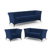 SITZGARNITUR 3+2+1 Chesterfield Whitby Marineblau Samt mit schwarzen Füßen - Blau/Schwarz, Holz/Textil (237/78/82cm) - S-Style Möbel