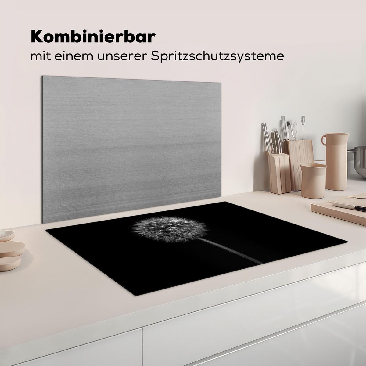 HERDABDECKPLATTE Löwenzahn - Schwarz - Floral - Botanisch Ceranfeldabdeckung 78x52 cm - Grau, Kunststoff (78/52/0.2cm) - MuchoWow