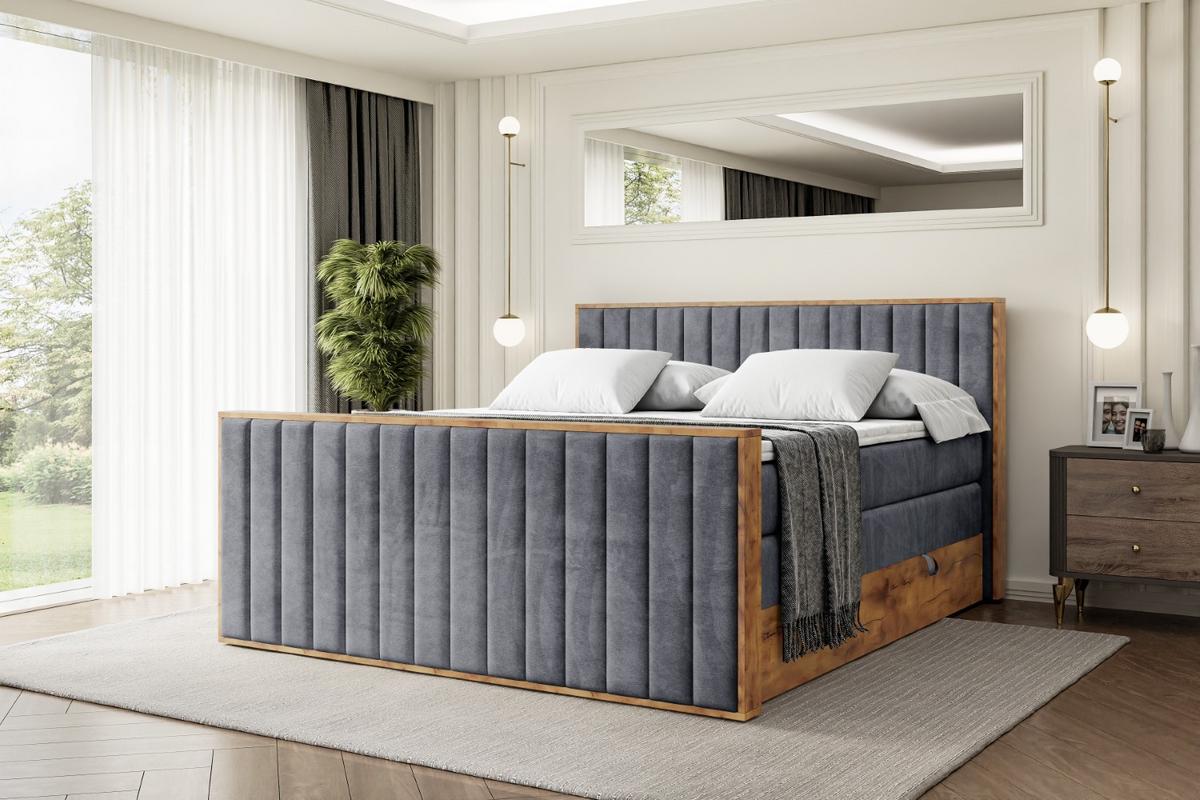 BOXSPRINGBETT mit Matratze H3|H4 und Lattenrost - LOLLI4-Z KING-200x200 - Dunkelgrau Casablanca - Dunkelgrau, Holzwerkstoff (200/200cm) - ALTDECOR