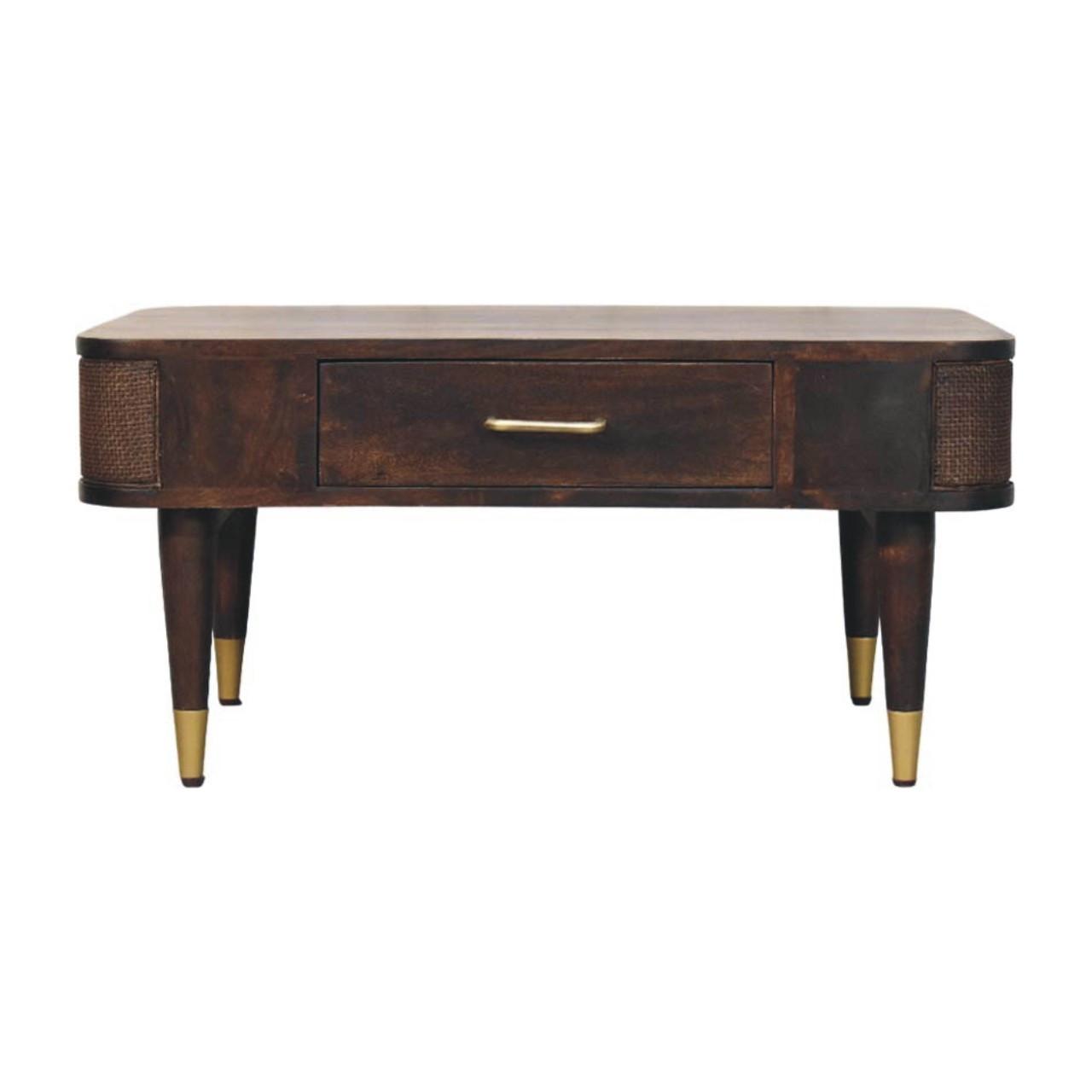 TISCH mit Samt-Mokka-Finish, 1 Schublade, dunkelbraun - Dunkelbraun/Goldfarben, Holz/Metall (55/85/41cm) - Artisan Furniture