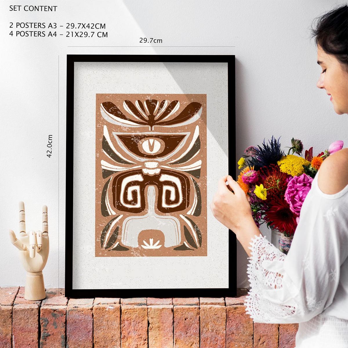 POSTER Set Mit 6 Rustikalen In Ethnischen Style Printkollektionen Dekorative Rahmen Für Ihr Zuhause Wandkunstdruck A3 & A4 Rahmen Aus Hellem Holz - Beige, Papier (29/3cm) - Nacnic