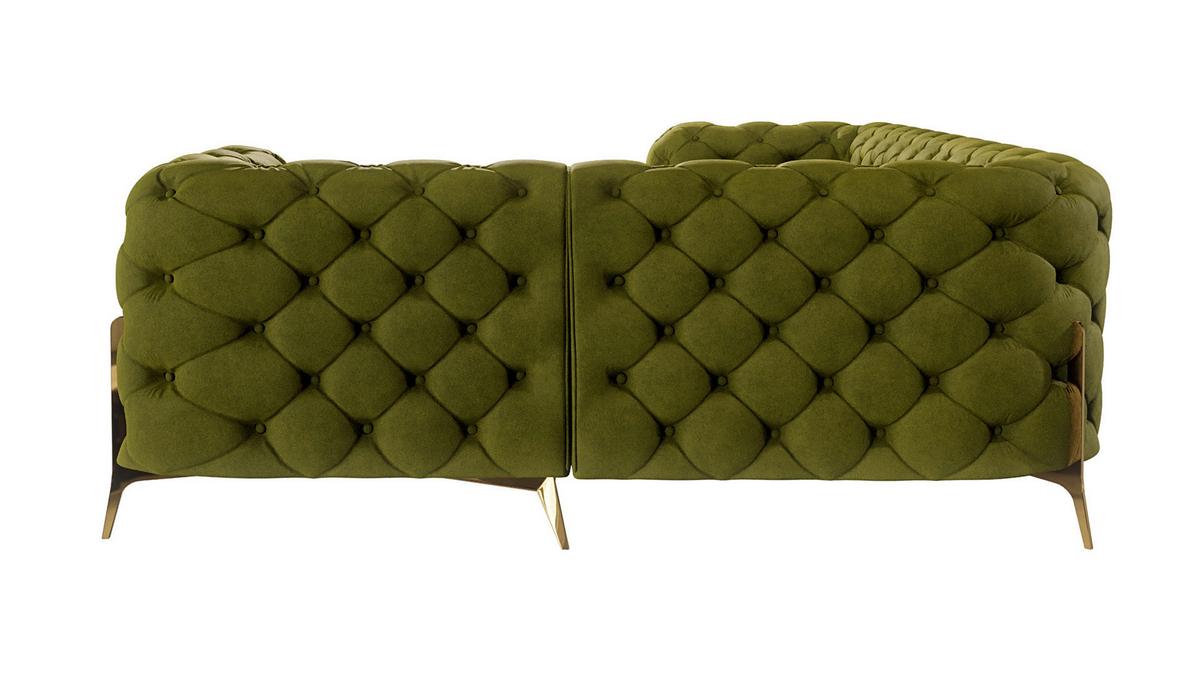 ECKSOFA Chesterfield Lexi Olive Samt, Ottomane rechts - Goldfarben/Olivgrün, Holz/Textil (264/204cm) - S-Style
