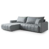 ECKSOFA FRIGA Grau Velours-Stoff mit Schlaffunktion - Grau, Holz (283/185cm) - MASSENO
