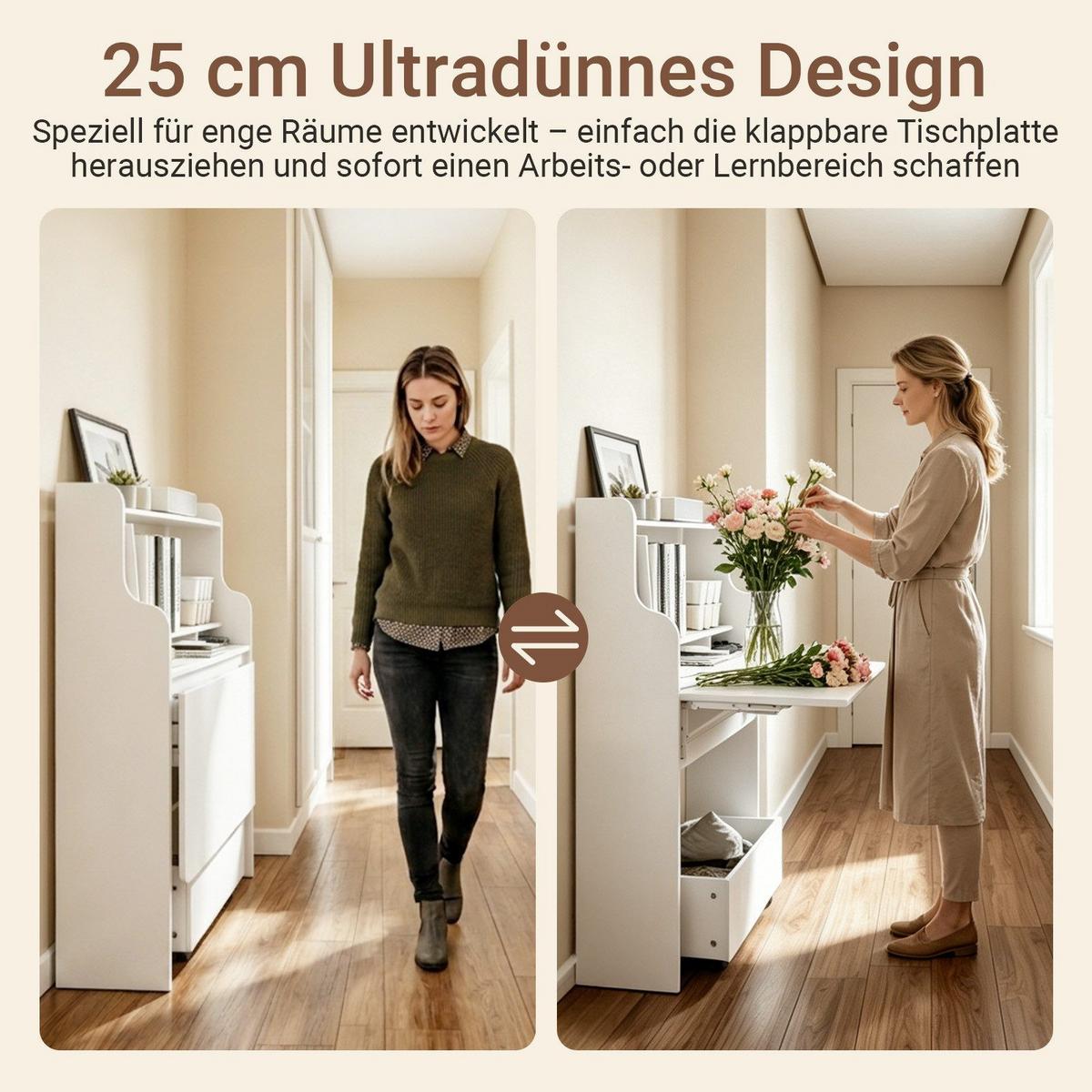 SCHREIBTISCH klappbar mit Aufbewahrungsbox Weiß 64x100,6x63 cm - Weiß, Holzwerkstoff (61/25/100cm) - SoBuy