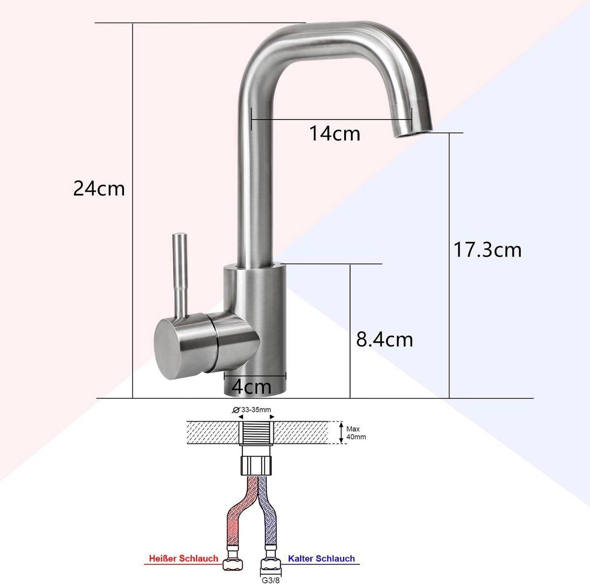 WASCHTISCHARMATUR NORA 24/6/24 cm - Silberfarben, Metall (6/24/24cm) - Nettlife