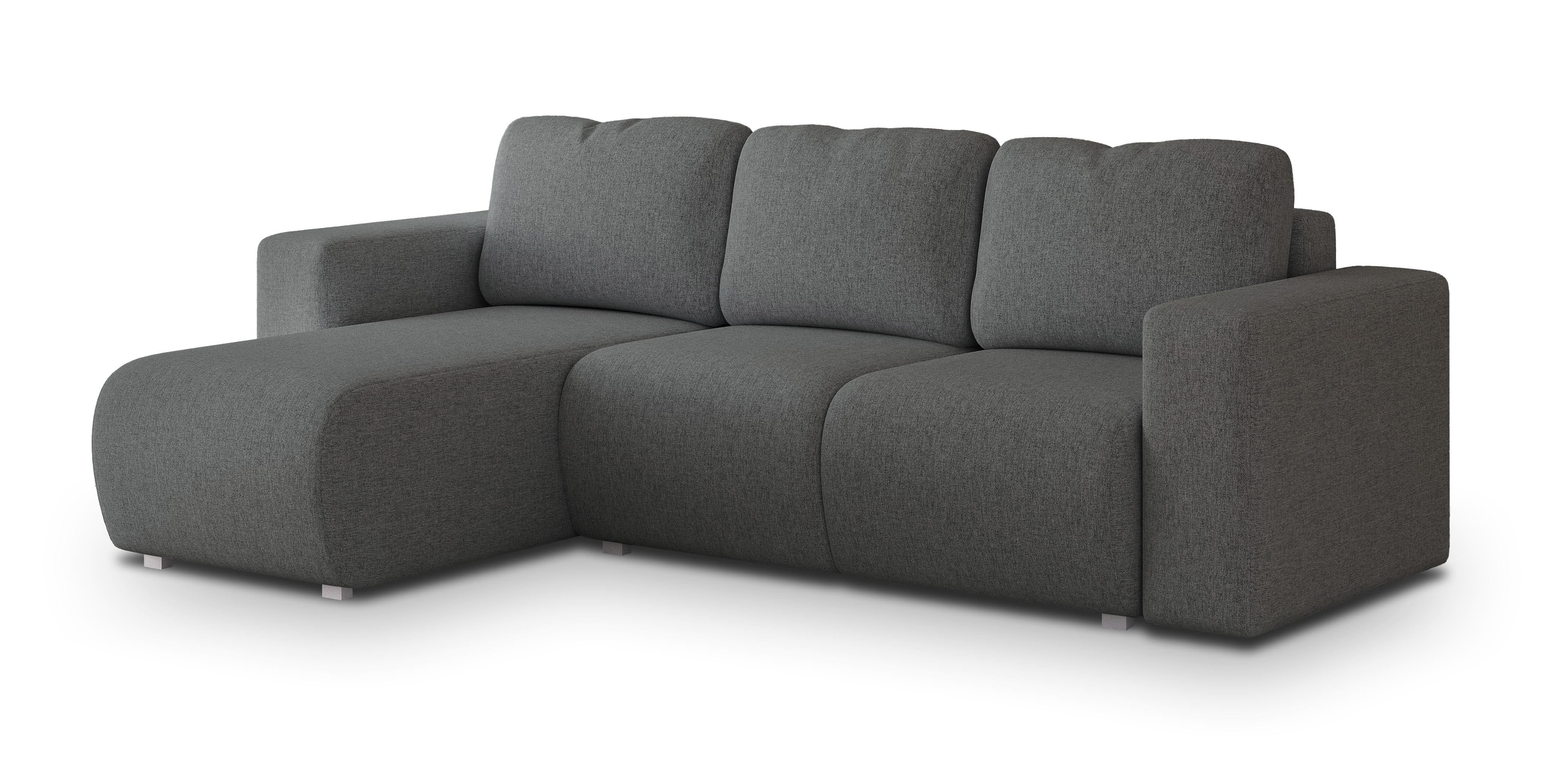 ECKSOFA RINOVA Grau Geflochtener Stoff mit Schlaffunktion - Grau, Holz (250/143cm) - MASSENO