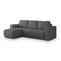 ECKSOFA RINOVA Grau Geflochtener Stoff mit Schlaffunktion - Grau, Holz (250/143cm) - MASSENO