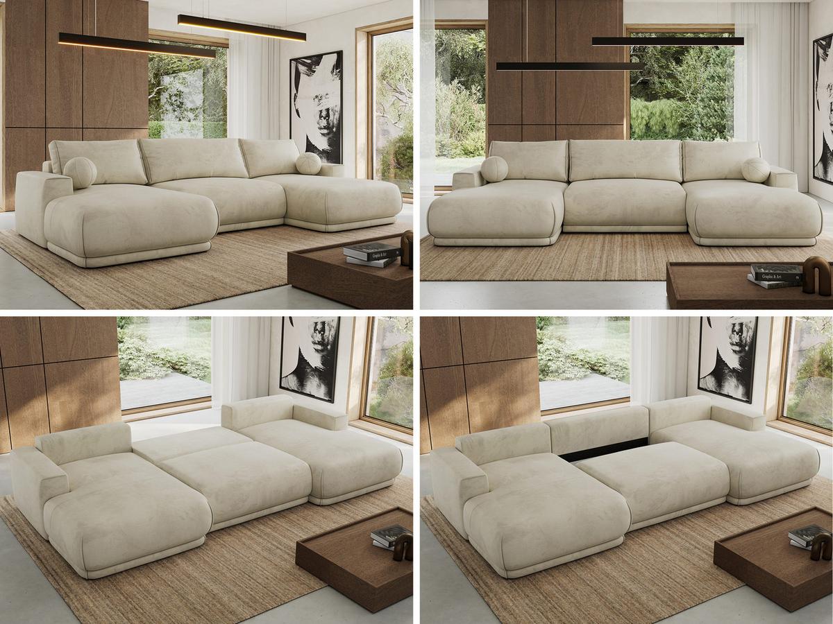 WOHNLANDSCHAFT RINA U Beige Velvet - Beige/Schwarz, Kunststoff/Textil (360/85/170cm) - MKS