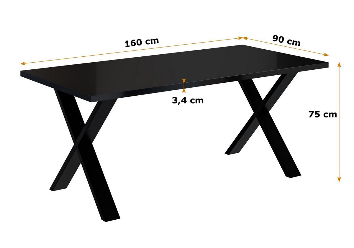 ESSTISCH 160x90x75 cm - Schwarz Hochglanz / Schwarz- KLYN X - Schwarz Hochglanz, Holzwerkstoff (160/90/75cm) - ALTDECOR