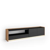 LOWBOARD, Schwarz und Eiche, 207/37/50cm, mit Led - Schwarz, Holzwerkstoff (207/50/37cm) - Skraut Home