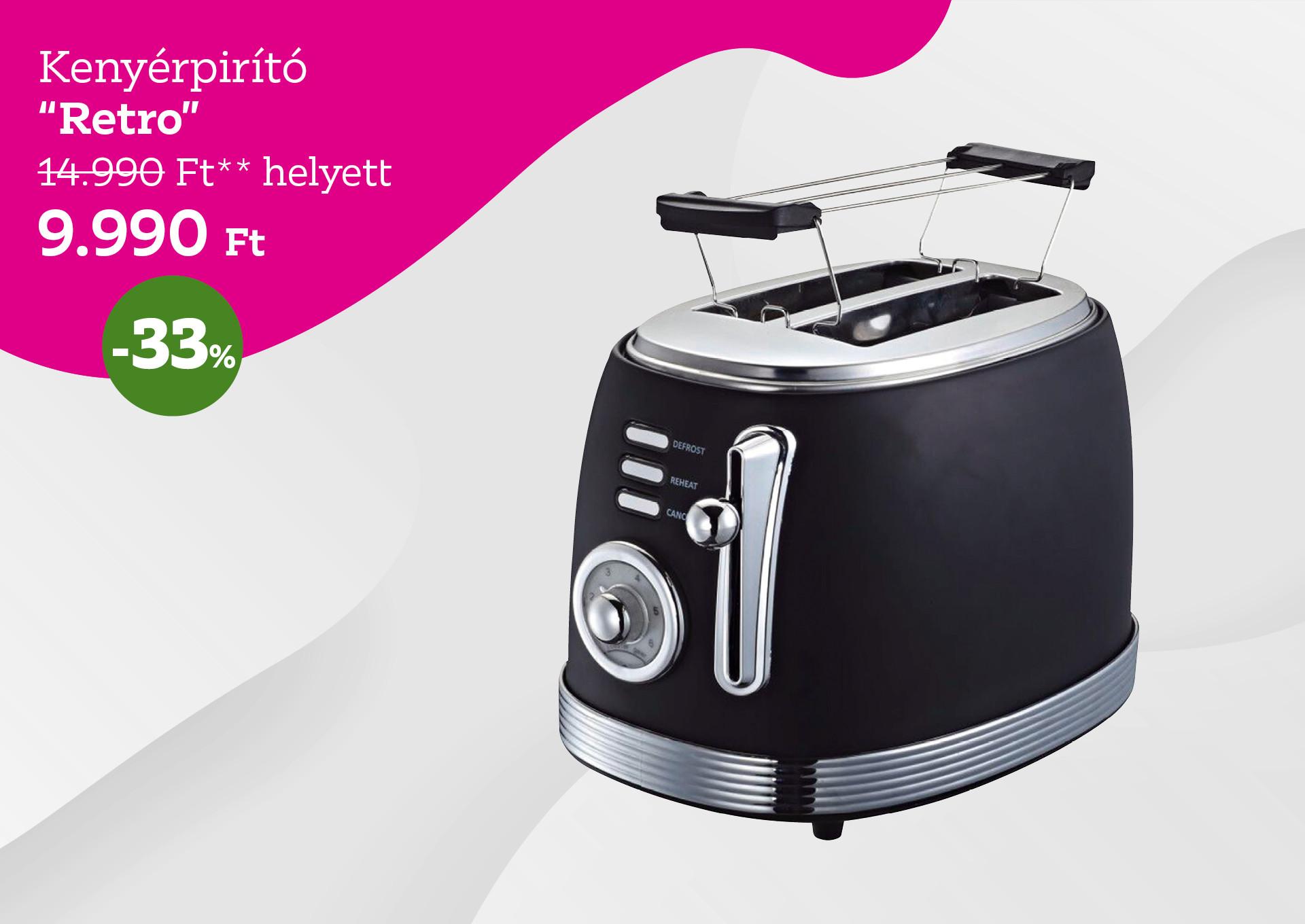 Kenyérpirító RETRO 14990 Forint helyett 9990 Forint, kedvezmény mértéke 33%