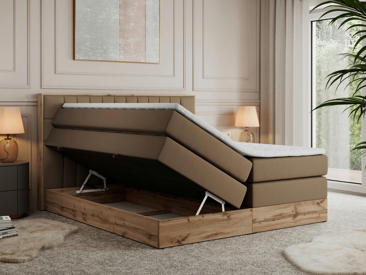 BOXSPRINGBETT AMORE KING 180/200 Braun Kunstleder - H3 - Braun, Holz/Textil (180/200cm) - MKS