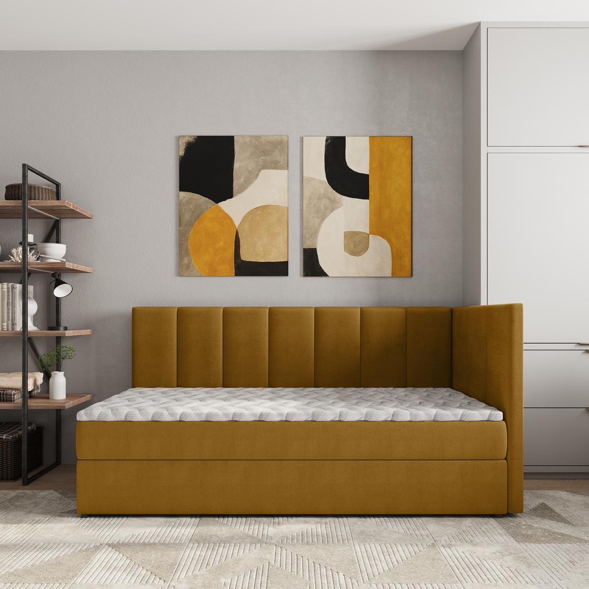 BOXBETT BEVE 100x200 cm mit Matratze und Topper, H2+H3 - Gelb - Gelb, Holz (100/200cm) - MASSENO