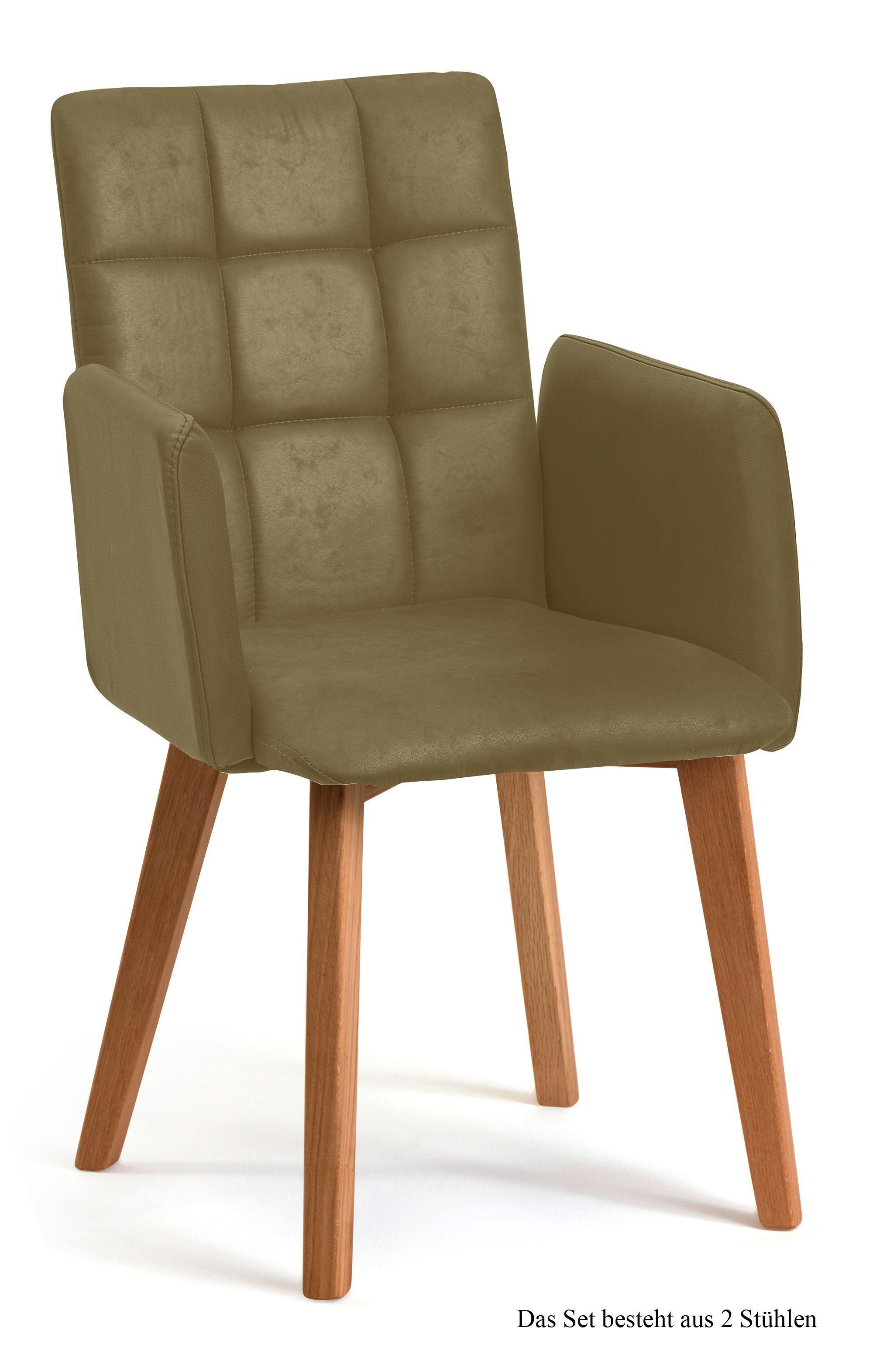 ARMLEHNSTUHL (2er-Set) Dareia 52x91x60 Eiche geölt/Olivgrün - Eichefarben/Olivgrün, Kunststoff (60/91/52cm) - 58aufmkessel