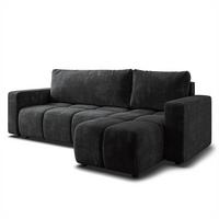 ECKSOFA RAMIL Schwarz Chenille mit Schlaffunktion - Schwarz, Holz (240/149cm) - MASSENO