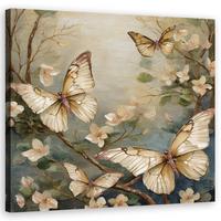 WANDBILD schmetterling blumen aquarell - Beige, Textil (40/40cm) - Feeby