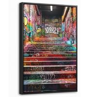 LEINWAND Bilder mit Rahmen - Treppe - Graffiti - Farben - Kunst - 40x60 - Multicolor, Textil (40/60cm) - MuchoWow