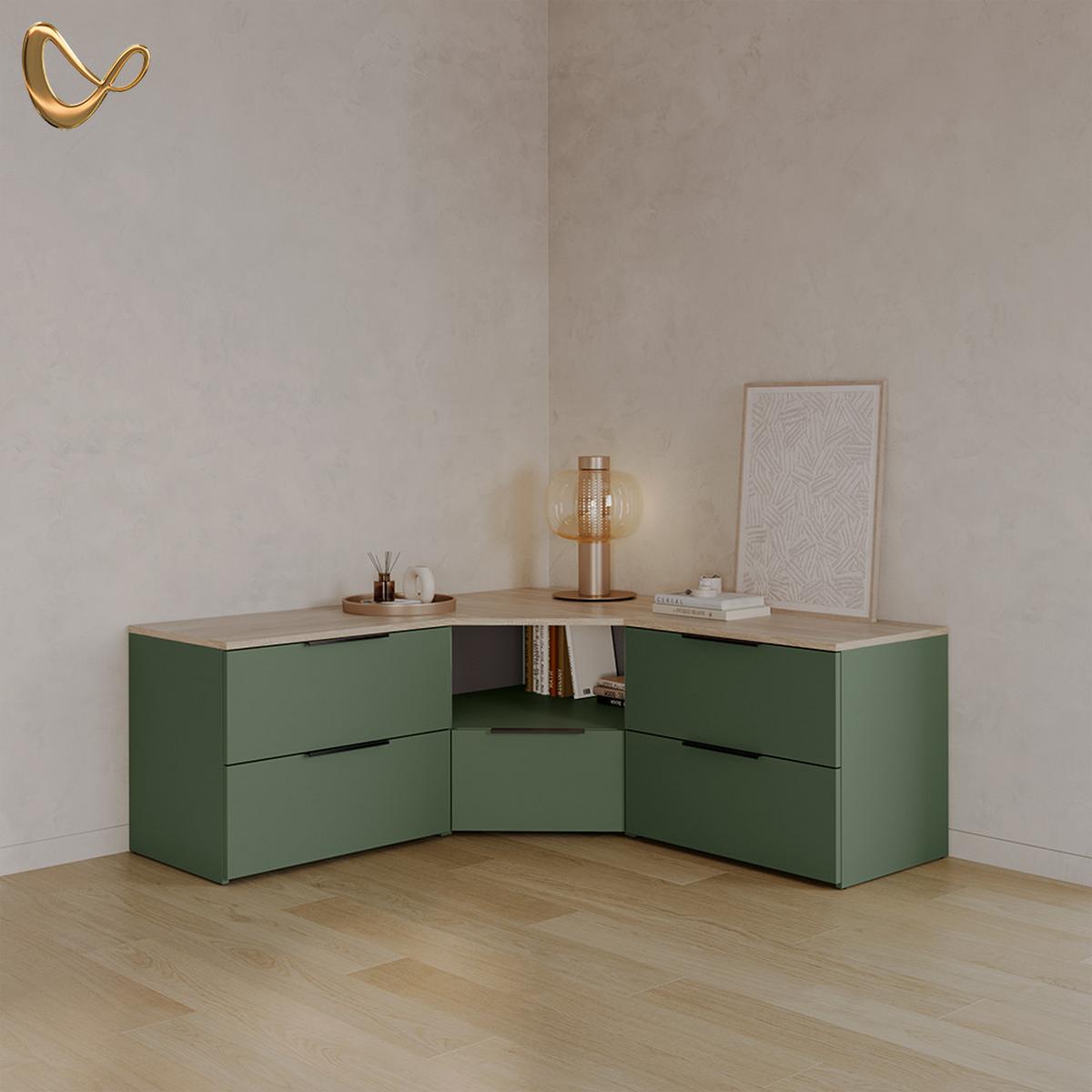WOHNWAND Piave Grün 3 Teile - Grün, Holzwerkstoff (68/50/68cm) - Livinity®