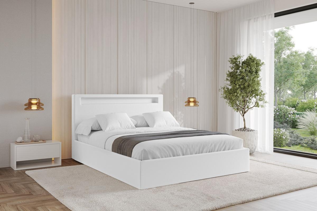 POLSTERBETT mit Bettkasten und Lattenrost, Bett mit Matratze H3/H4 - GOLA 160x200 Weiß - Weiß Hochglanz, Holzwerkstoff/Textil (160/200cm) - ALTDECOR