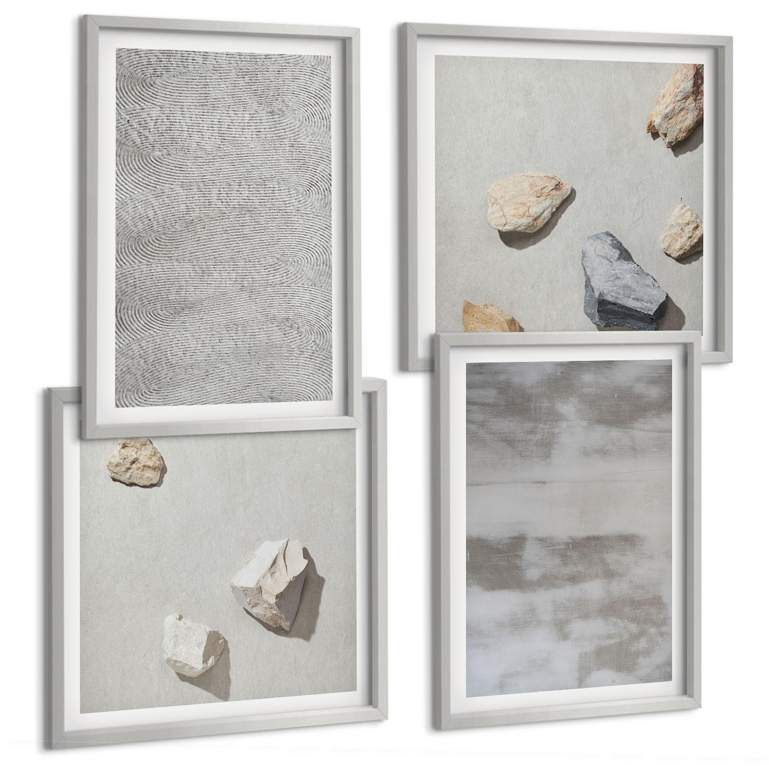 BILDER SET 4er Set - 50x50 cm & 40x60 cm Silberner Rahmen - Moderne minimalistische Texturen - Silberfarben, Kunststoff (50/50cm) - TULUP