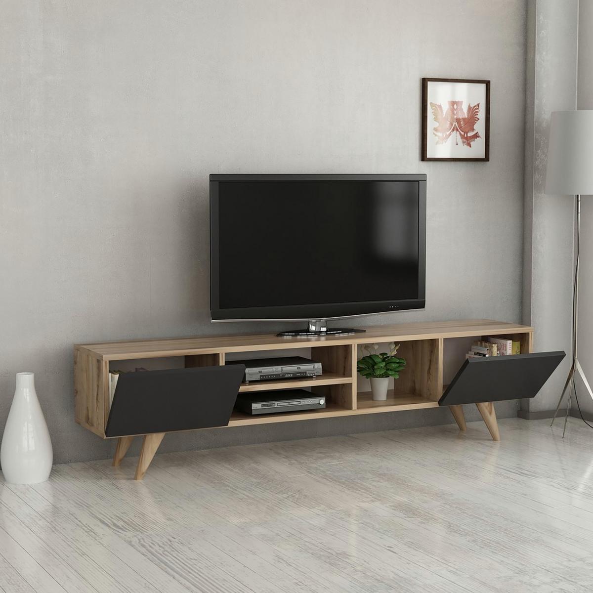 LOWBOARD Assens - Eichefarben/Schwarz, Holzwerkstoff/Kunststoff (160/40/31cm) - [en.casa]
