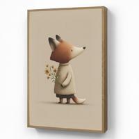 WANDLEUCHTE MIT AKKU Fuchs - Gelbe Blumen - Minimalistisch 60x90 cm - Taupe, Holzwerkstoff (60/90/8cm) - OnlyWow