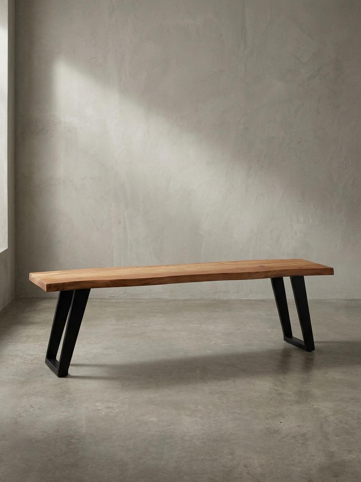 ESSZIMMERBANK Massivholz Metall Baumkante U-Beine, Akazie 180x40x46 cm - Schwarz/Braun, Holz/Metall (180/46/40cm) - KADIMA DESIGN