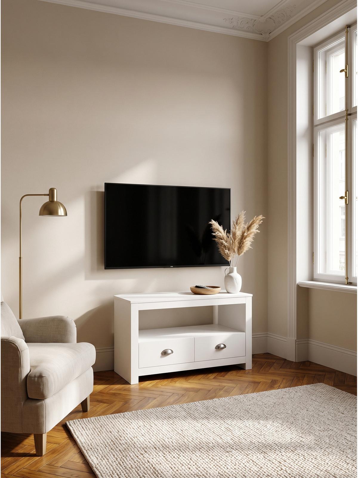 LOWBOARD SIMETO, Spanplatte, mit Stauraum, Weiß, 85 x 39 x 58 cm - Weiß, Holzwerkstoff/Metall (85/58/39cm) - KADIMA DESIGN