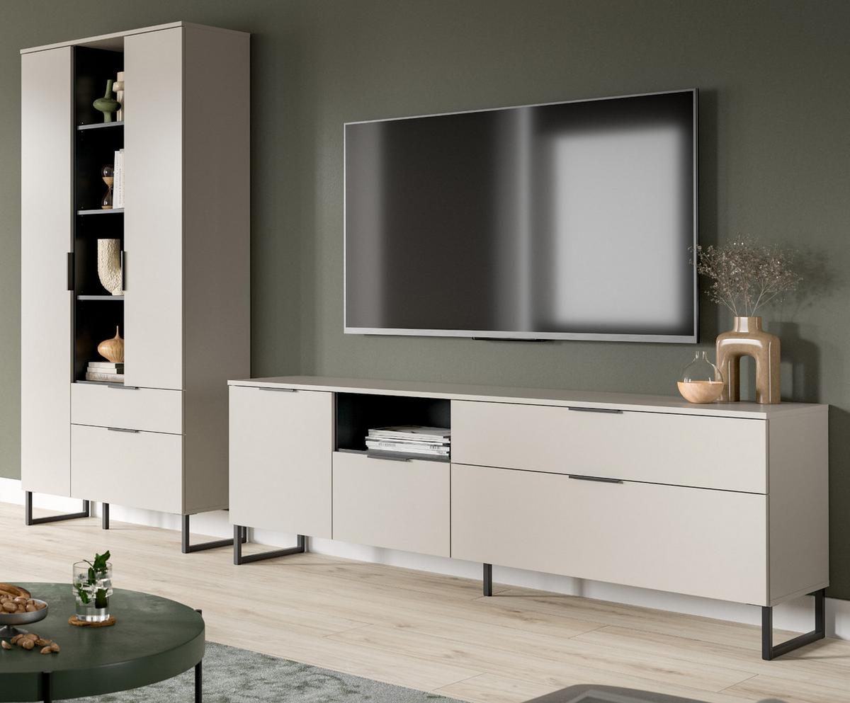 WOHNWAND kaschmir, schwarz 290 cm, Wohnkombination mit Soft-Close - Kaschmir/Schwarz, Holzwerkstoff/Kunststoff (290/192/41cm) - Inn.Furn